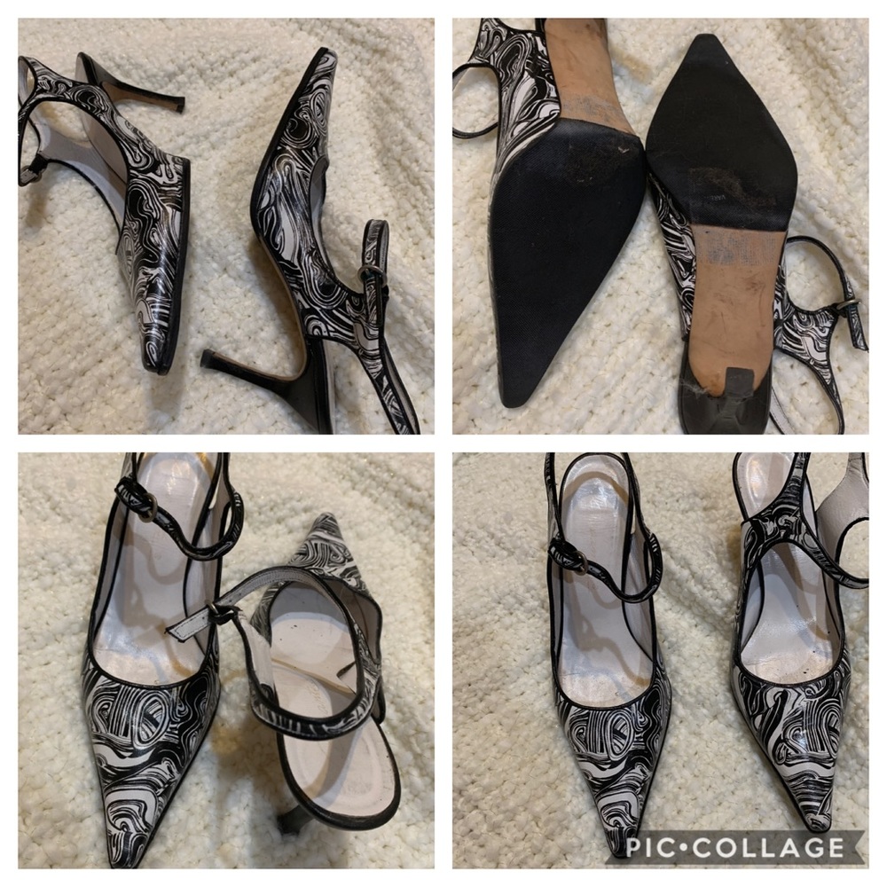 Black & White Swirl Ankle Strap Shoes Size 10